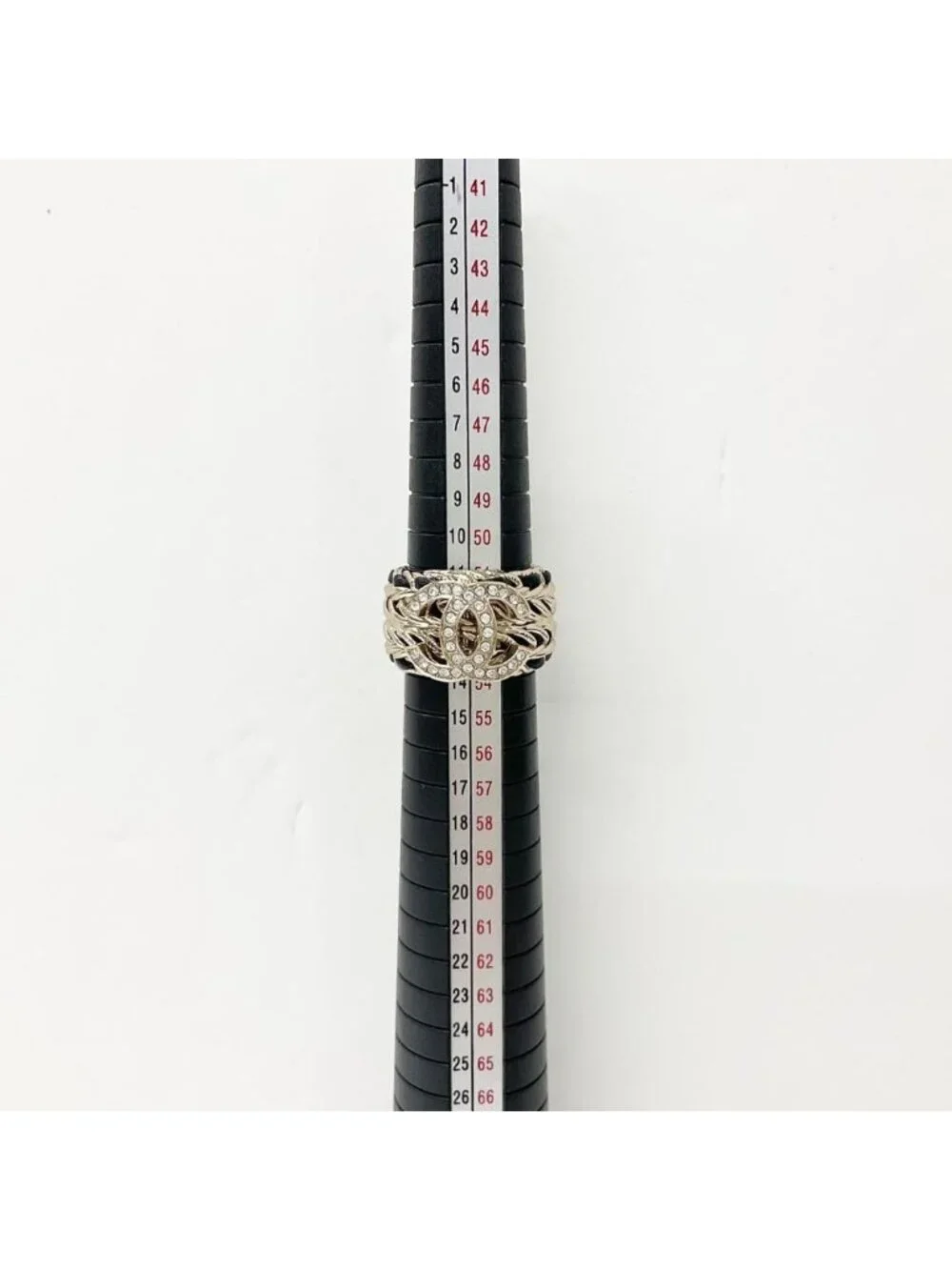Chanel CC Logo Rhinestone Leather Ring Gold